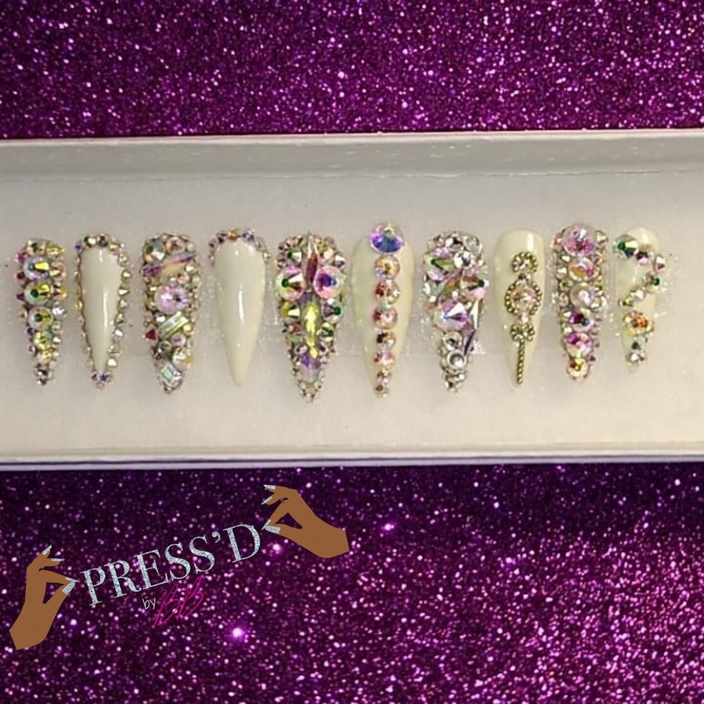White Bling Stiletto Press on Nails